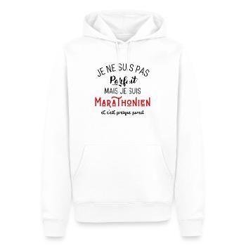 Pas parfait mais marathonien - Sweat à capuche Premium bio Homme - blanc - Devant - Nico (187cm)