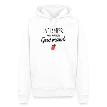 Infirmier avec option gourmand - Cadeau homme - Sweat à capuche Premium bio Homme - blanc - Devant - Nico (187cm)