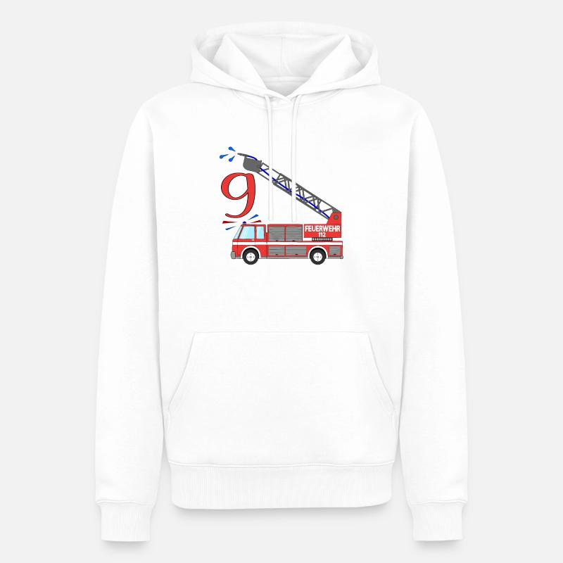Camion de pompiers 9e anniversaire - Sweat à capuche Premium bio Homme - blanc