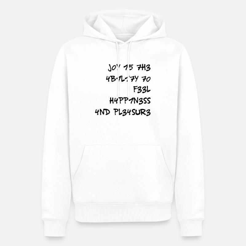 Joy L337 Leetspeak Dire - Sweat à capuche Premium bio Homme - blanc
