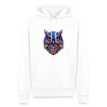 Leuchtendes Nocturne: Holographische Eulenpracht - Männer Premium Bio Hoodie - Weiß - Vorne - Nico (187cm)
