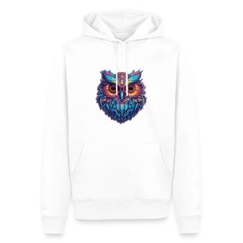 Leuchtendes Nocturne: Holographische Eulenpracht - Männer Premium Bio Hoodie - Weiß - Vorne - Nico (187cm)