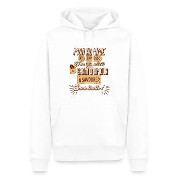 Mon homme, un expresso d'amour. Cadeau Couple - Sweat à capuche Premium bio Homme - blanc - Devant - Nico (187cm)