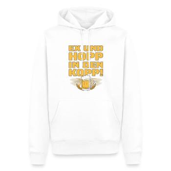 Ex Und Hopp In Den Kopp - Lustiger Bier Spruch - Männer Premium Bio Hoodie - Weiß - Vorne - Nico (187cm)