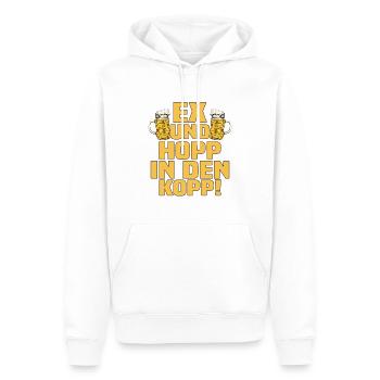 Ex Und Hopp In Den Kopp - Lustiger Bier Spruch - Männer Premium Bio Hoodie - Weiß - Vorne - Nico (187cm)