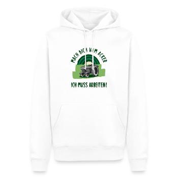 Mach dich vom Acker, ich muss arbeiten! - Männer Premium Bio Hoodie - Weiß - Vorne - Nico (187cm)