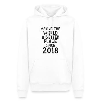 Making the World a better place since 2018 - Männer Premium Bio Hoodie - Weiß - Vorne - Nico (187cm)
