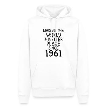 Making the World a better place since 1961 - Männer Premium Bio Hoodie - Weiß - Vorne - Nico (187cm)