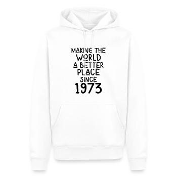 Making the World a better place since 1973 - Männer Premium Bio Hoodie - Weiß - Vorne - Nico (187cm)