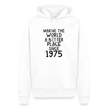 Rendre le monde meilleur depuis 1975 - Sweat à capuche Premium bio Homme - blanc - Devant - Nico (187cm)