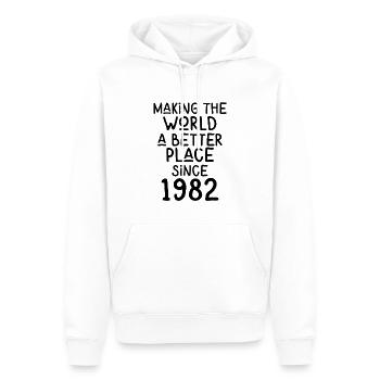 Making the World a better place since 1982 - Männer Premium Bio Hoodie - Weiß - Vorne - Nico (187cm)