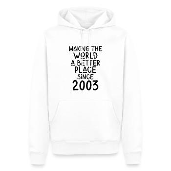 Rendre le monde meilleur depuis 2003 - Sweat à capuche Premium bio Homme - blanc - Devant - Nico (187cm)