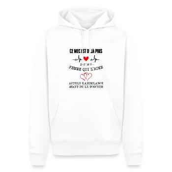 Ce mec est déjà pris par une femme qui l'aime - Sweat à capuche Premium bio Homme - blanc - Devant - Nico (187cm)