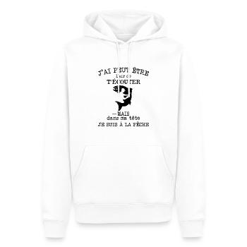 Pêche - Dans ma tête je suis à la pêche - Sweat à capuche Premium bio Homme - blanc - Devant - Nico (187cm)