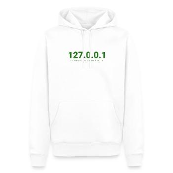 Feel At Home, Code – 127.0.0.1 - Männer Premium Bio Hoodie - Weiß - Vorne - Nico (187cm)