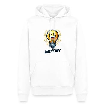 Des watts élevés ? - Sourire pétillant - Sweat à capuche Premium bio Homme - blanc - Devant - Nico (187cm)