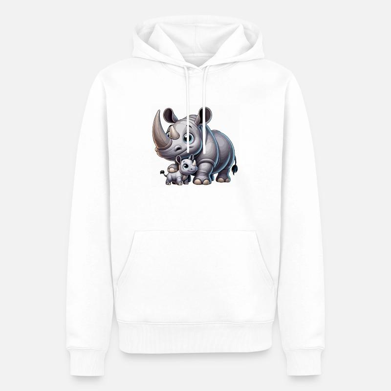 Nashornmutter mit Kind - Männer Premium Bio Hoodie - Weiß