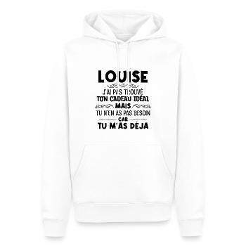 Louise J'ai Pas Trouvé Ton Cadeau Idéal Mais Tu... - Sweat à capuche Premium bio Homme - blanc - Devant - Nico (187cm)