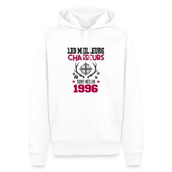 Anniversaire chasseur Née en 1996 - Sweat à capuche Premium bio Homme - blanc - Devant - Nico (187cm)