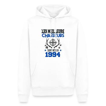 Anniversaire chasseur Née en 1994 - Sweat à capuche Premium bio Homme - blanc - Devant - Nico (187cm)