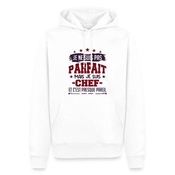 Je Ne Suis Parfait Mais Je Suis Chef - Sweat à capuche Premium bio Homme - blanc - Devant - Nico (187cm)