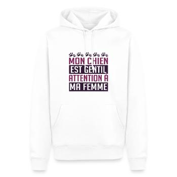 Mon chien est gentil. Attention à ma femme. - Sweat à capuche Premium bio Homme - blanc - Devant - Nico (187cm)