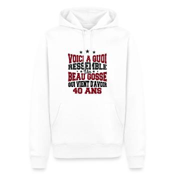 Voici à Quoi Ressemble Un BeauGosse 40 ans, Cadeau - Sweat à capuche Premium bio Homme - blanc - Devant - Nico (187cm)