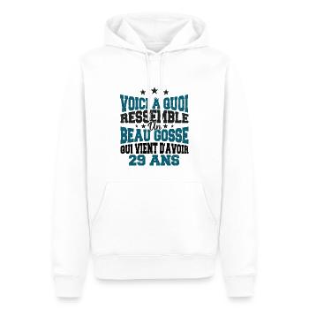 Voici à Quoi Ressemble Un BeauGosse 29 ans, Cadeau - Sweat à capuche Premium bio Homme - blanc - Devant - Nico (187cm)