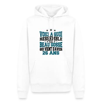 Voici à Quoi Ressemble Un BeauGosse 26 ans, Cadeau - Sweat à capuche Premium bio Homme - blanc - Devant - Nico (187cm)