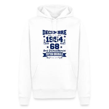 68 ans Vintage, Cadeau Anniversaire Décembre 1954 - Sweat à capuche Premium bio Homme - blanc - Devant - Nico (187cm)