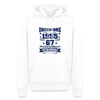 67 ans Vintage, Cadeau Anniversaire Décembre 1955 - Sweat à capuche Premium bio Homme - blanc - Devant - Nico (187cm)