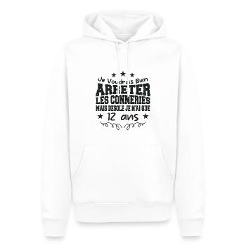 conneries 12 ans / cadeau anniversaire 12 ans - Sweat à capuche Premium bio Homme - blanc - Devant - Nico (187cm)