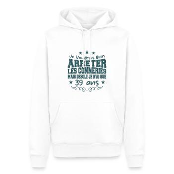 conneries 39 ans / cadeau anniversaire 39 ans - Sweat à capuche Premium bio Homme - blanc - Devant - Nico (187cm)
