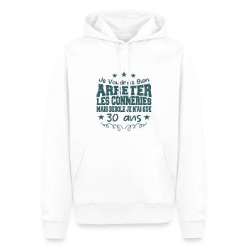 conneries 30 ans / cadeau anniversaire 30 ans - Sweat à capuche Premium bio Homme - blanc - Devant - Nico (187cm)