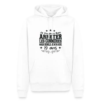 conneries 19 ans / cadeau anniversaire 19 ans - Sweat à capuche Premium bio Homme - blanc - Devant - Nico (187cm)