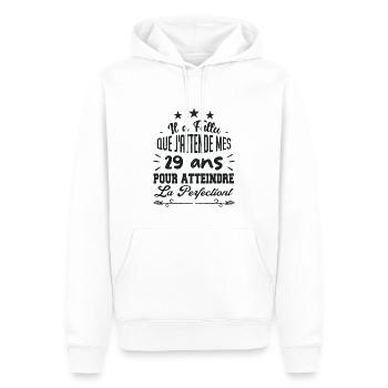 29 ans / perfection - Sweat à capuche Premium bio Homme - blanc - Devant - Nico (187cm)