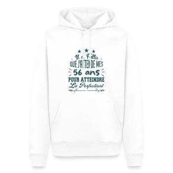 56 ans / perfection - Sweat à capuche Premium bio Homme - blanc - Devant - Nico (187cm)