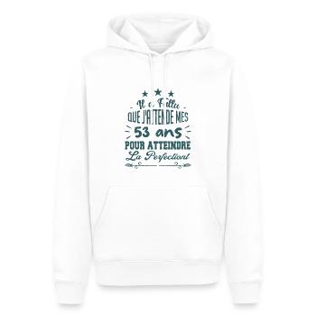 53 ans / perfection - Sweat à capuche Premium bio Homme - blanc - Devant - Nico (187cm)