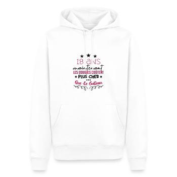 humour anniversaire 18 ans - Sweat à capuche Premium bio Homme - blanc - Devant - Nico (187cm)