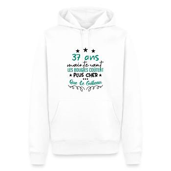 humour anniversaire 37 ans - Sweat à capuche Premium bio Homme - blanc - Devant - Nico (187cm)