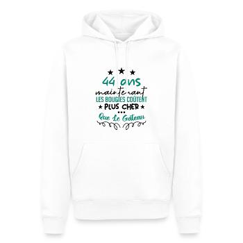 humour anniversaire 44 ans - Sweat à capuche Premium bio Homme - blanc - Devant - Nico (187cm)