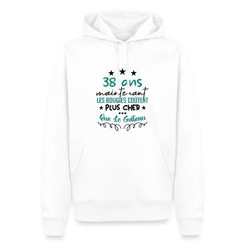 humour anniversaire 38 ans - Sweat à capuche Premium bio Homme - blanc - Devant - Nico (187cm)