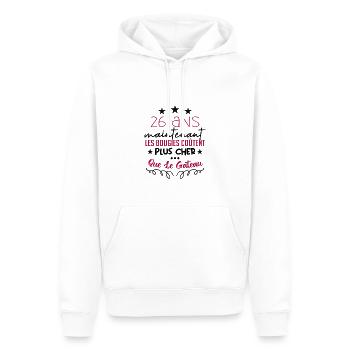 humour anniversaire 26 ans - Sweat à capuche Premium bio Homme - blanc - Devant - Nico (187cm)