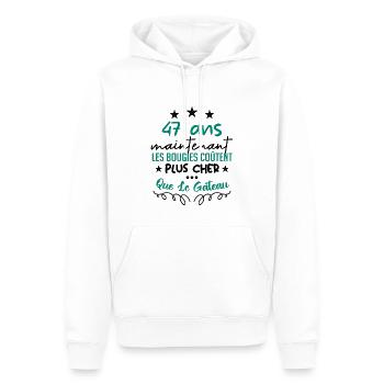 humour anniversaire 47 ans - Sweat à capuche Premium bio Homme - blanc - Devant - Nico (187cm)