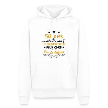 humour anniversaire 50 ans - Sweat à capuche Premium bio Homme - blanc - Devant - Nico (187cm)