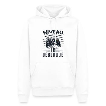 Niveau 10 Débloqué | cadeau de joueur - Sweat à capuche Premium bio Homme - blanc - Devant - Nico (187cm)
