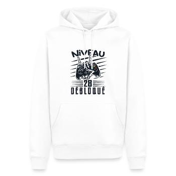 Niveau 28 Débloqué | cadeau de joueur - Sweat à capuche Premium bio Homme - blanc - Devant - Nico (187cm)