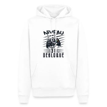 Niveau 31 Débloqué | cadeau de joueur - Sweat à capuche Premium bio Homme - blanc - Devant - Nico (187cm)