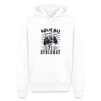 Niveau 21 Débloqué | cadeau de joueur - Sweat à capuche Premium bio Homme - blanc - Devant - Nico (187cm)