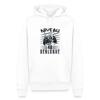 Niveau 40 Débloqué | cadeau de joueur - Sweat à capuche Premium bio Homme - blanc - Devant - Nico (187cm)